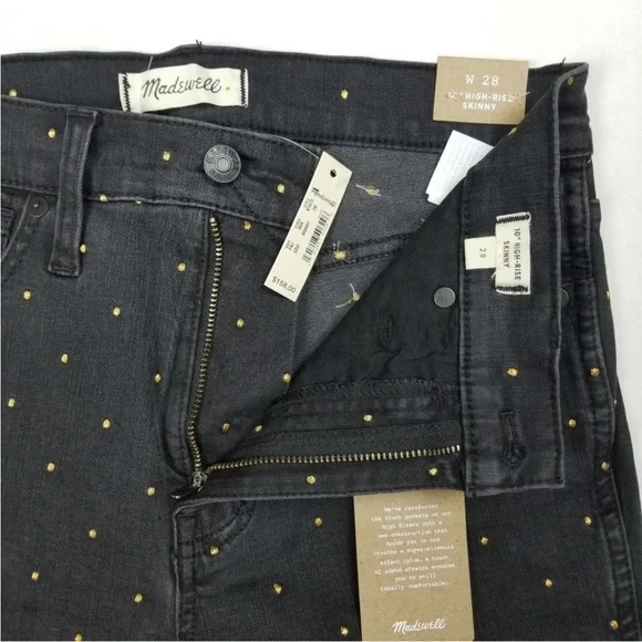 Madewell 10" High Rise Skinny Jeans Faded Black with Gold Polka Dots - Picture 5 of 6